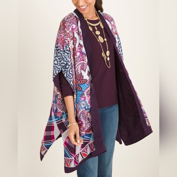 CHICO\'S Patchwork-Print Ruana Wrap L/XL.